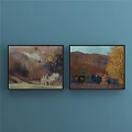 Two Framed Landscape Paintings With Beach House Trees And Cottage Grass Path