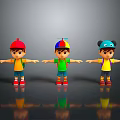 Cartoon Characters With Different Hats And Colorful Outfits Standing On Grey Background With Reflections