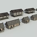 Traditional Wooden Houses With Various Sizes And Dark Rooftop Designs