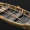 Classic Wooden Boat With Interior Seats And Oars In Natural Wood Design