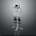 Medical Equipment Stand With Display Screen Basket And Green Gas Cylinders