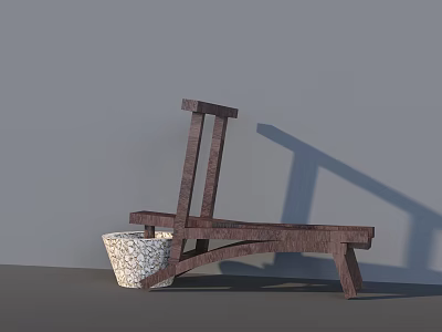 Wooden Garden Decor Plant Stand With White Patterned Flower Pot And Simple Design 3d model