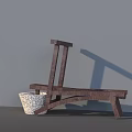 Wooden Garden Decor Plant Stand With White Patterned Flower Pot And Simple Design