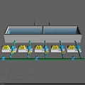 Industrial Water Treatment Equipment With Blue Pumps Piping Systems And Green Flooring