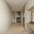 Modern Bedroom Interior With Built in Wardrobe Herringbone Floor Vanity Mirror And Lighting Strips