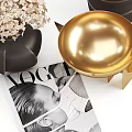 Modern Decorative Ornament Set With Black Vase White Flowers And Gold Metal Accents