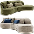 Curved Sectional Sofa In Green Velvet With Soft Pillows And Modern Design