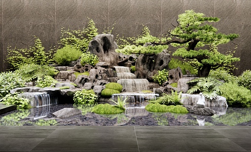 New Chinese-style rockery waterscape interior landscape landscaping courtyard sketch water drop landscape stone plant pile landscape 3d model