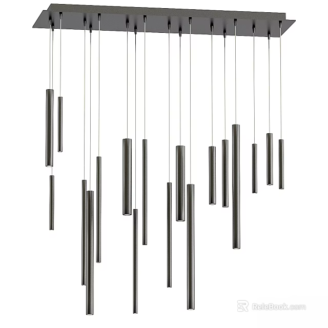 Modern Hanging Chandelier With Sleek Metal Cylinder Rods For Contemporary Interior Design 3d model 