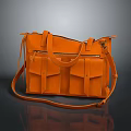 Stylish Orange Leather Shoulder Bag With Multiple Pockets And Adjustable Strap 3d model