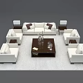 Modern White Sofa Coffee Table Set With Dark Table And Area Rug 3d model