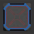 Futuristic Structural Cube Component With Blue Frame Red Lines And Black Panels 3d model