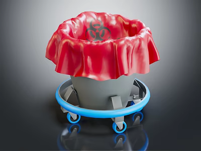 Sturdy Biohazard Waste Disposal Equipment With Red Lid And Mobile Blue Wheels 3d model