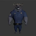 3D Anthropomorphic Bull Police Officer in Blue Uniform With Muscular Build