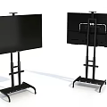 Two Black Adjustable Floor Standing TV Stands With Stable Base And Shelf Design 3d model