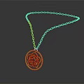Gold Necklace Featuring Delicate Chain And Circular Pendant With Floral Pattern 3d model