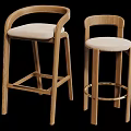 Modern Wooden Bar Stools With Curved Backrest And Light Upholstered Seats