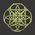 Green And Gold Intertwined Geometric Sphere With Metallic Texture Art Piece