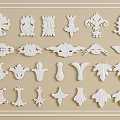White Carved Decorative Elements With Various Floral And Leaf Patterns For Interior Design 3d model