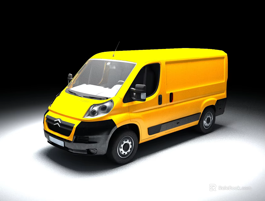Yellow Commercial Cargo Van Exterior Featuring Modern Design And Black Accents 3d model 