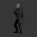 Sci Fi Game Character With Helmet Glowing Eyes In Tactical Outfit Holding Rifle Standing Pose