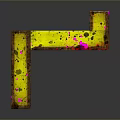 L Shaped Decorative Household Item With Yellow Brown Body Pink Black Spots On Reflective Surface