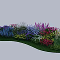 Colorful Garden Shrubs With Purple Pink White Blue Flowers And Green Grass Landscape
