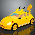 Yellow Pikachu Inspired Beetle Style Car With Decorative Ears And Tail 3d model