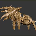 Golden Spiked Mythical Creature With Detailed Mechanical Design And Shiny Texture