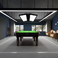 Modern Billiard Room Interior Design With Green Felt Table Beige Armchairs And Black Pendant Lights