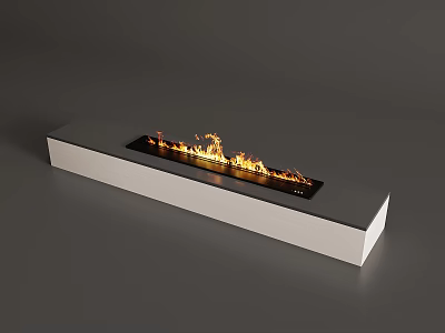 Modern Linear Fireplace With White Base And Burning Flames In Sleek Design 3d model