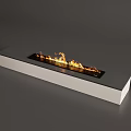 Modern Linear Fireplace With White Base And Burning Flames In Sleek Design 3d model