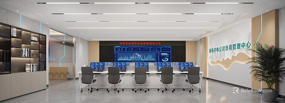 Professional Monitoring Room With Multiple Screens Control Workstations And Wall Data Displays 3d model 