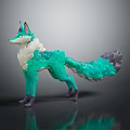 Artistic Green Fox Character As Fantasy Creature With White Fur Purple Tail Standing Pose