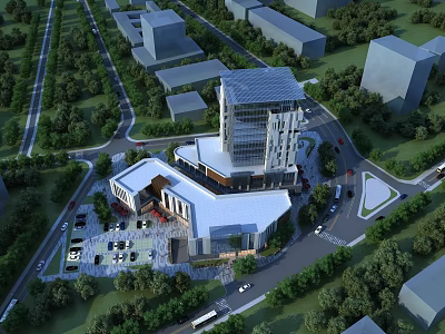 Commercial Street Featuring Modern Architecture Tall Building Greenery Plaza and Pedestrian Area 3d model