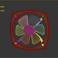 Air Conditioner Fan With Square Design Brown Housing Metal Blades And Reflective Surface