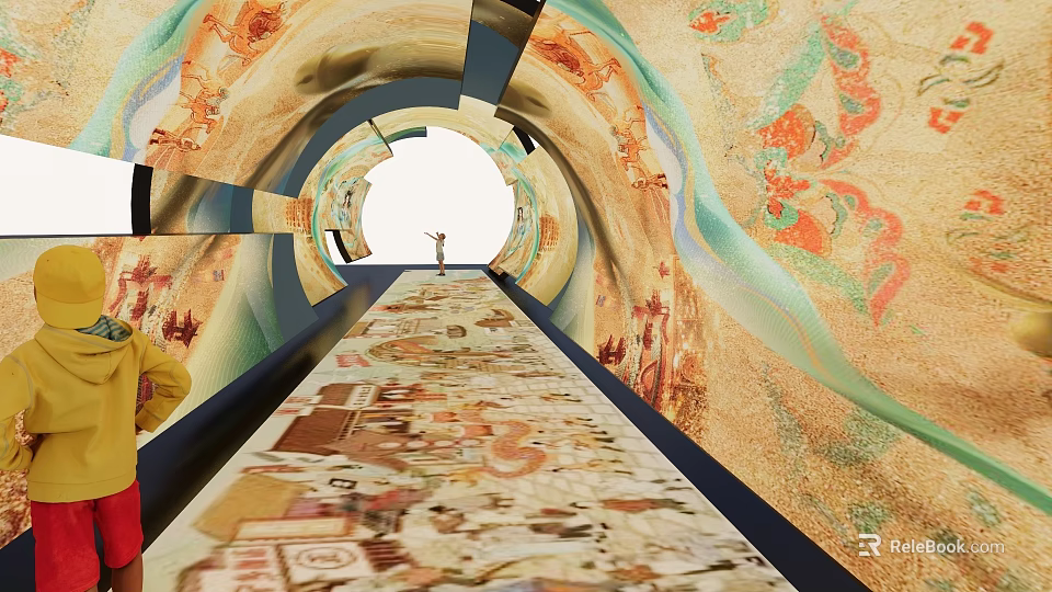 Cultural Art Exhibition Hall Featuring Tunnel Like Design Intricate Patterns And Vibrant Colors 3d model 