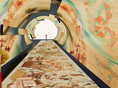 Cultural Art Exhibition Hall Featuring Tunnel Like Design Intricate Patterns And Vibrant Colors 3d model