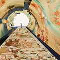 Cultural Art Exhibition Hall Featuring Tunnel Like Design Intricate Patterns And Vibrant Colors