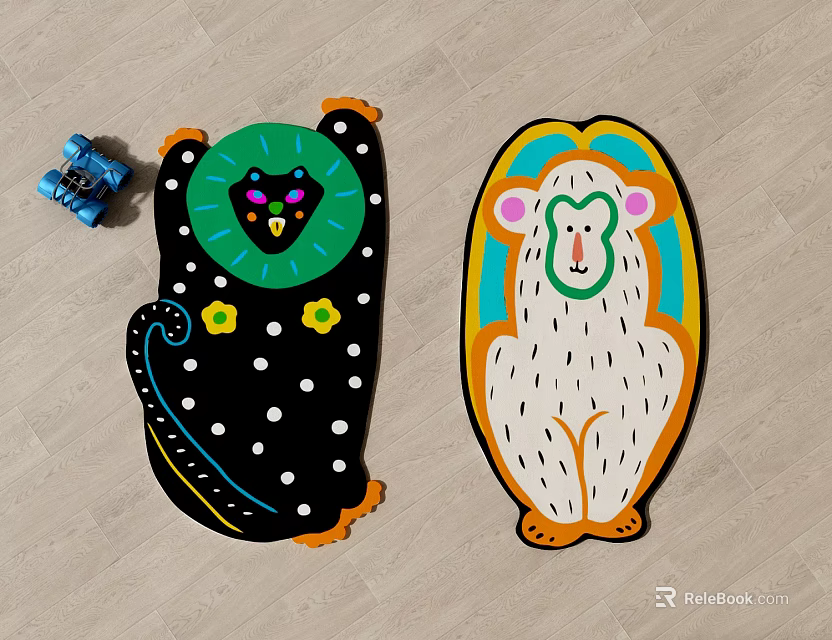 Colorful Animal Shaped Carpets with Leopard and Monkey Designs for Kids Playroom 3d model 