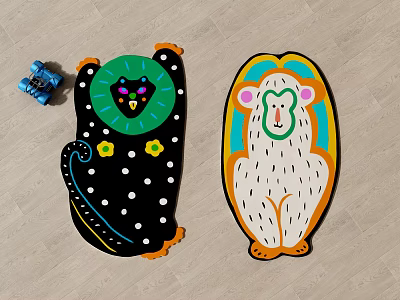 Colorful Animal Shaped Carpets with Leopard and Monkey Designs for Kids Playroom 3d model
