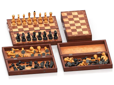 Chess Set With Wooden Chessboard And Storage Box For Recreational Entertainment 3d model