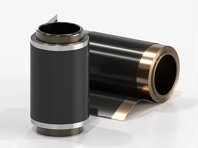 Black Cylindrical Industrial Equipment With Metal Rings And Silver Copper Trim 3d model