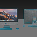 Apple iMac Desktop Computers Front Back View With Mountain Landscape Display And Keyboard Mouse 3d model