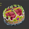 Red Cushion With Yellow Crown Decoration Pearls Green Gemstones And Transparent Crystal Base