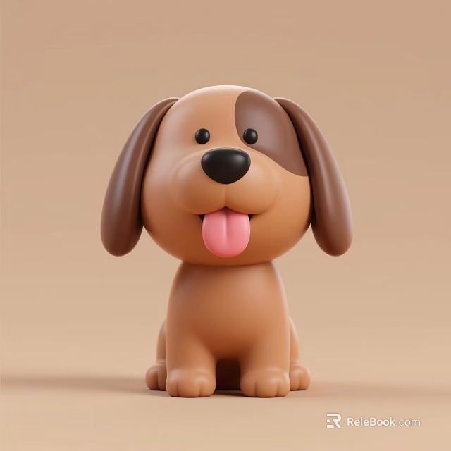 Cute Brown Dog Doll With Big Ears Pink Tongue And Smiling Face 3d model 