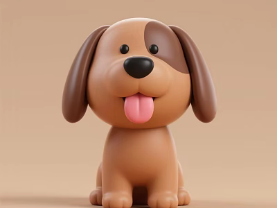 Cute Brown Dog Doll With Big Ears Pink Tongue And Smiling Face 3d model
