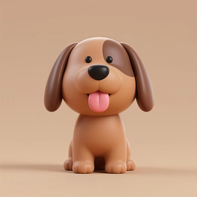 Cute Brown Dog Doll With Big Ears Pink Tongue And Smiling Face 3d model