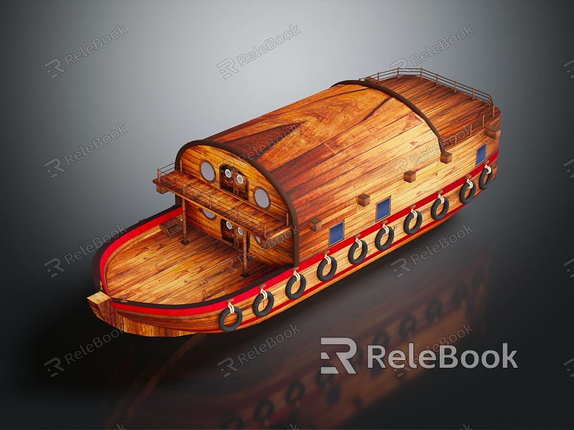 Modern wooden boat houseboat model