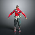 3D Eastern Style Character With Red Outfit Black Pants And Green Sash